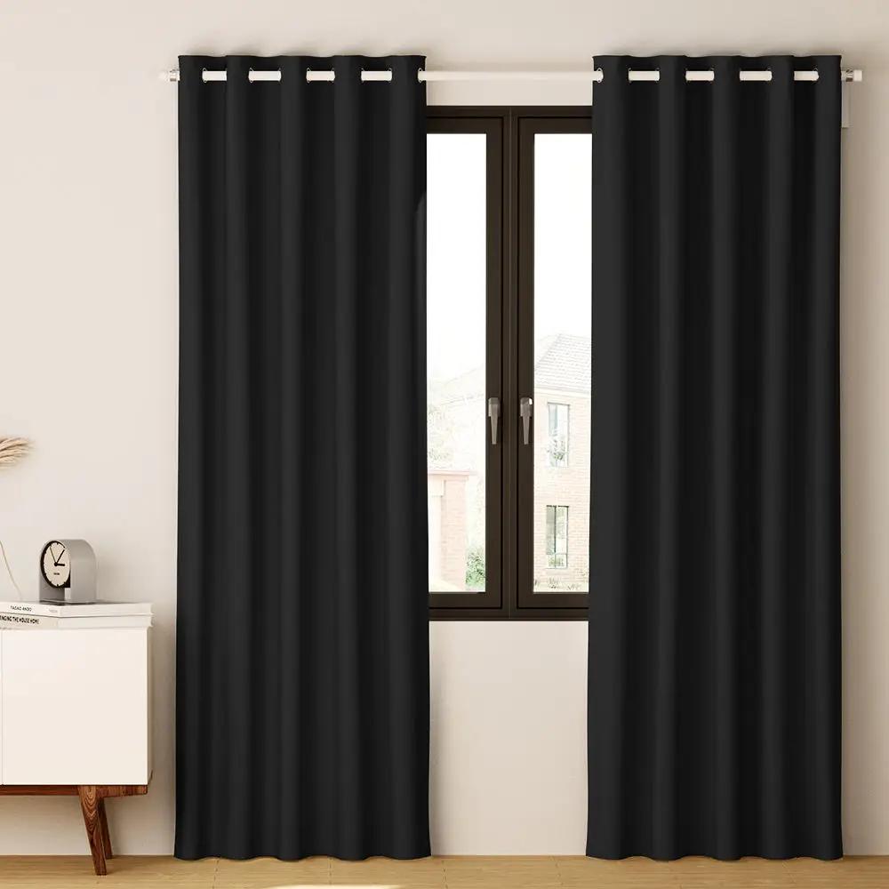 2 Panels Blockout Curtains Shine Eyelet Black 140X230cm
