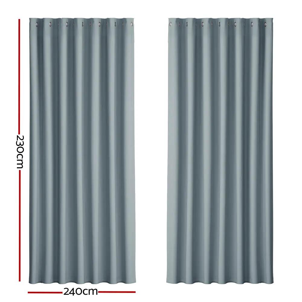 2X Block out Curtains Eyelet Grey 240X230cm