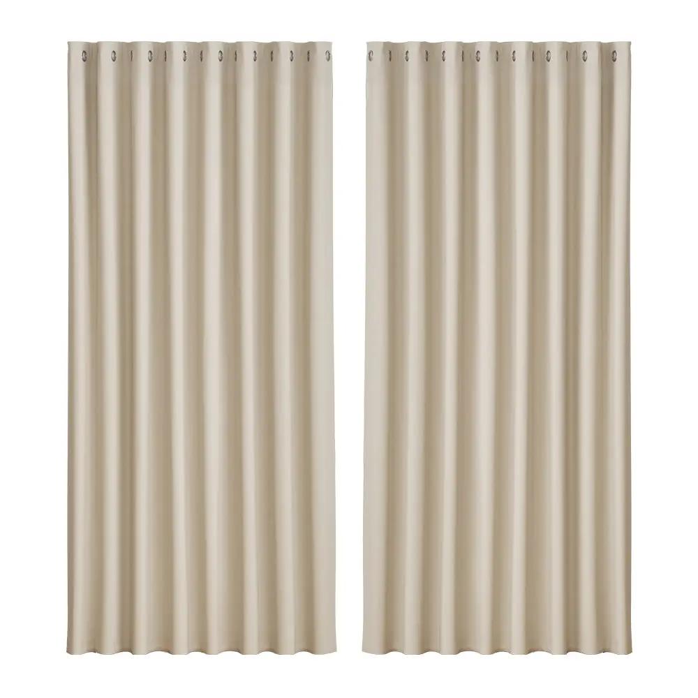 2X Blockout Curtains Eyelet 240x230cm Cream Shine