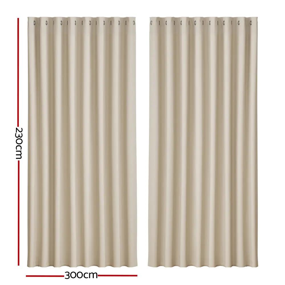 2X Blockout Curtains Eyelet 240x230cm Cream Shine