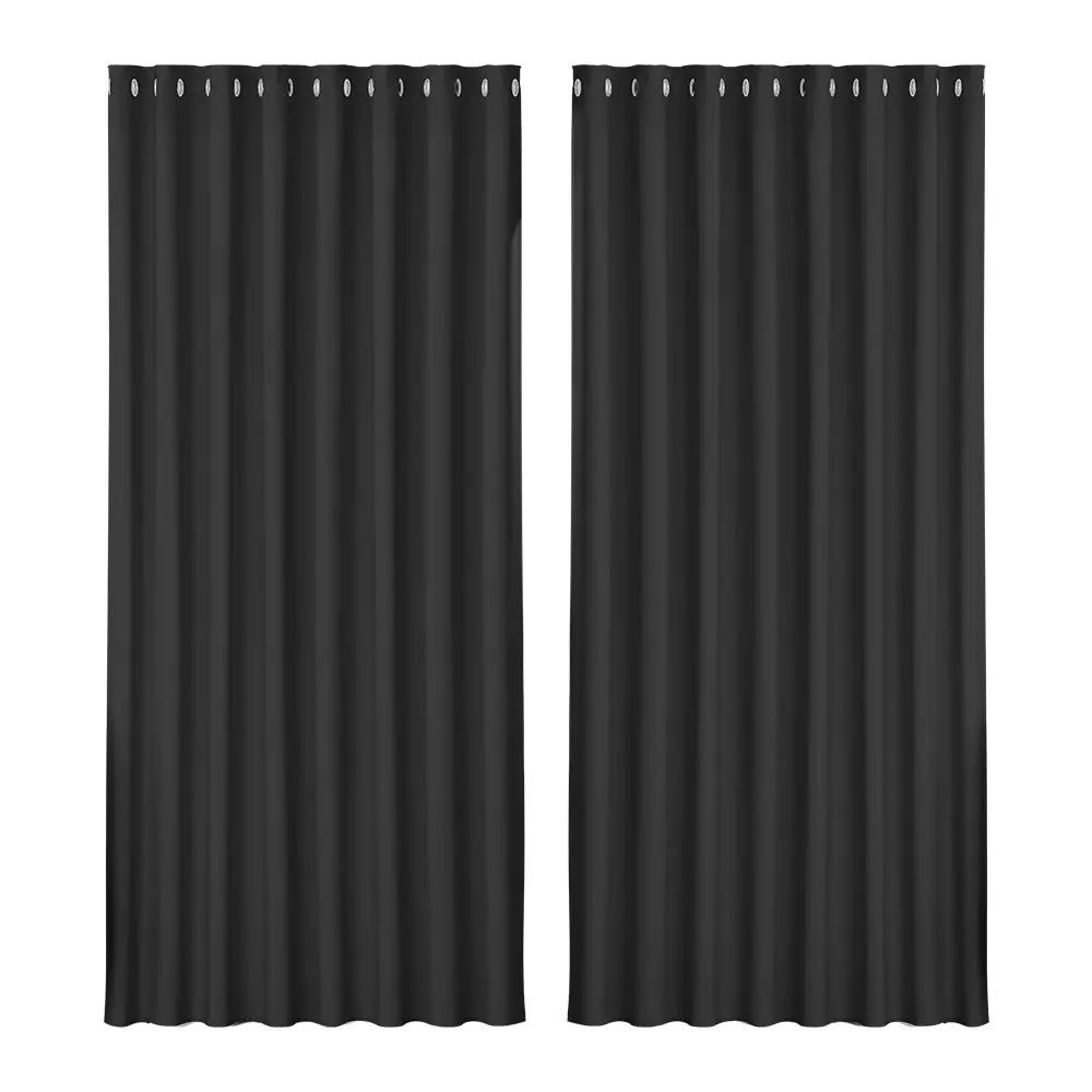 2X Blockout Curtains Eyelet 240x230cm Black Shine