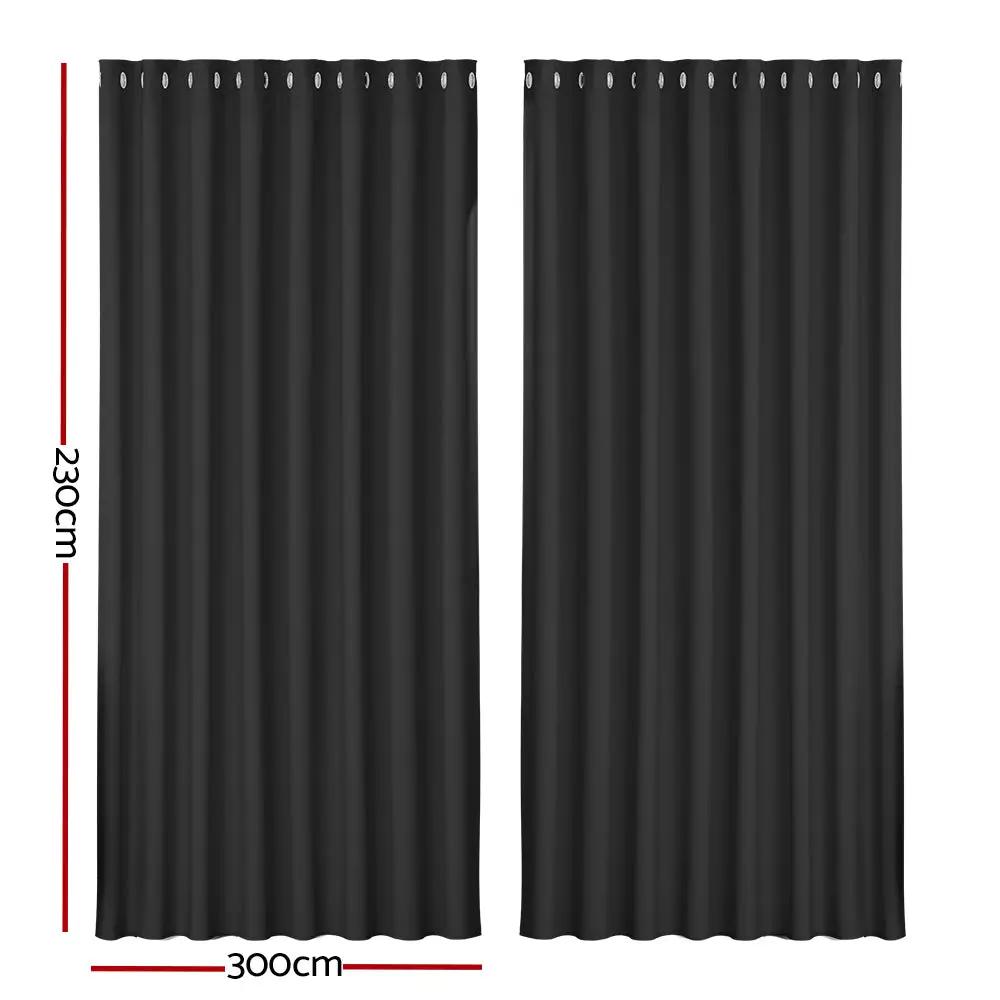 2X Blockout Curtains Eyelet 240x230cm Black Shine