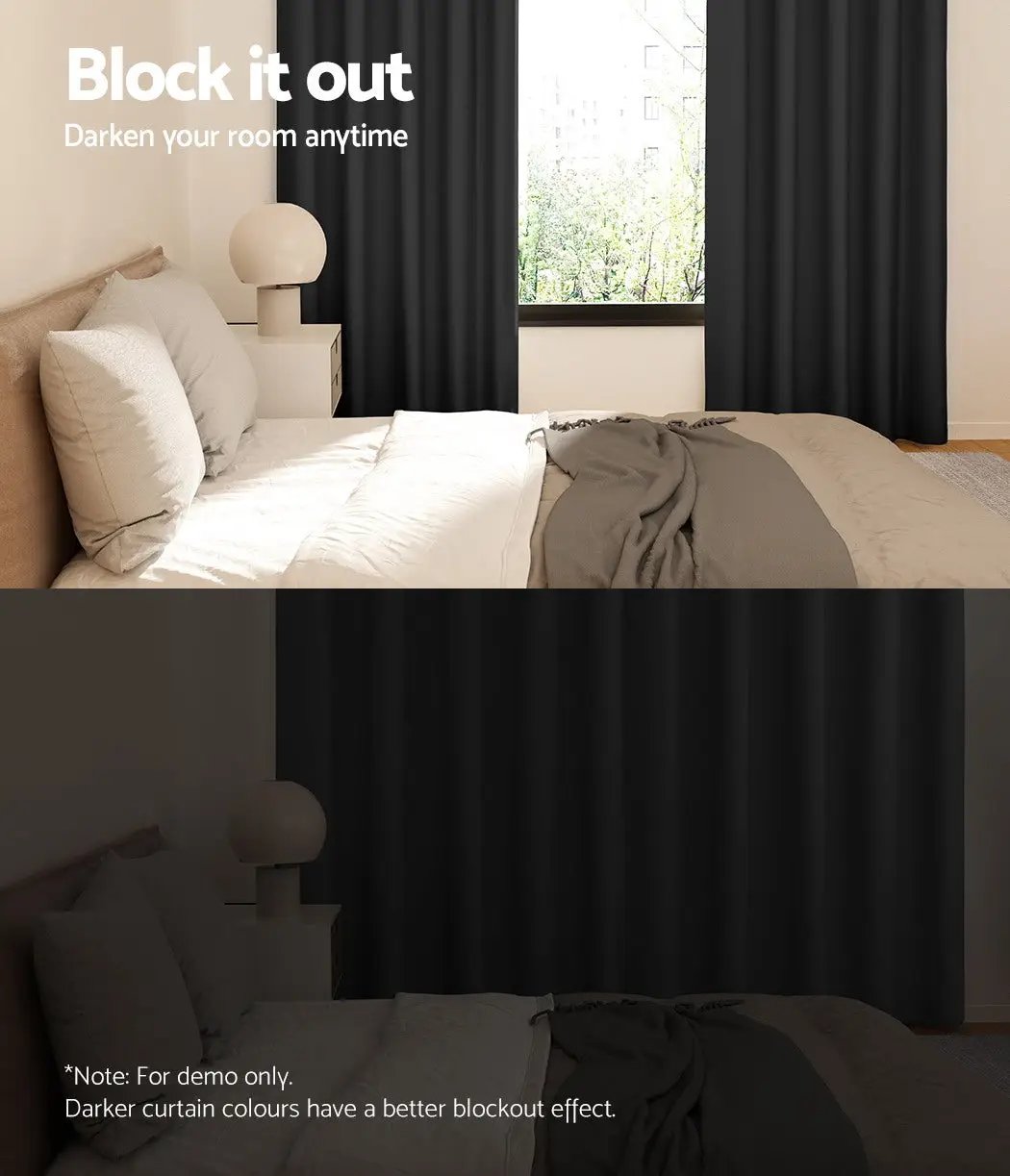 2X Blockout Curtains Eyelet 240x230cm Black Shine