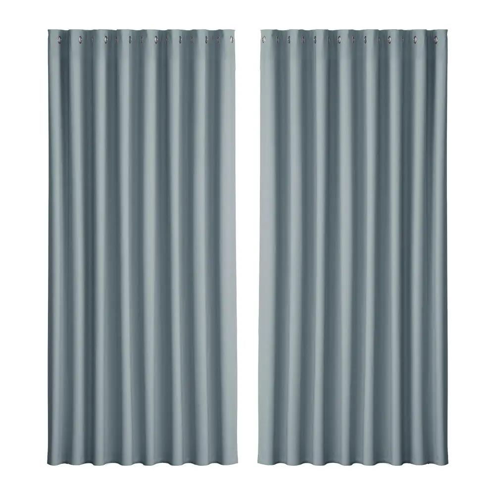2X Block out Curtains Eyelet Shine Grey 300X230cm