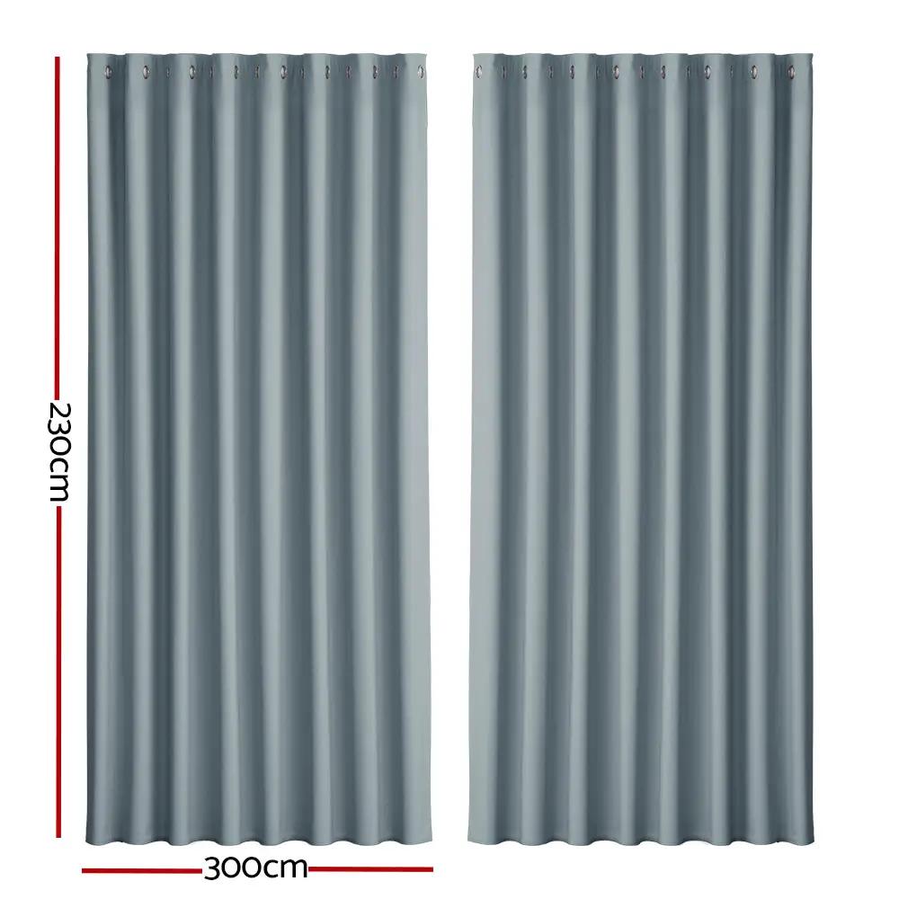 2X Block out Curtains Eyelet Shine Grey 300X230cm