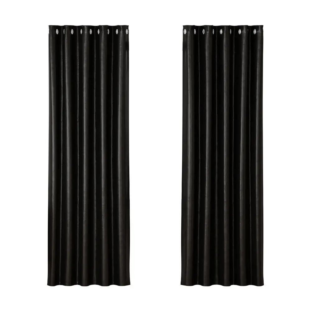2 Panels Blockout Curtains Shine Eyelet Black