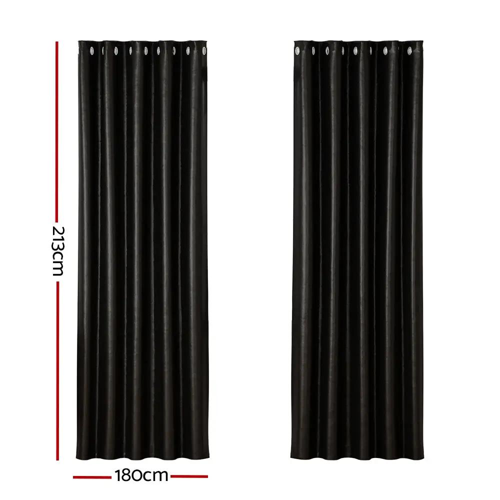 2 Panels Blockout Curtains Shine Eyelet Black