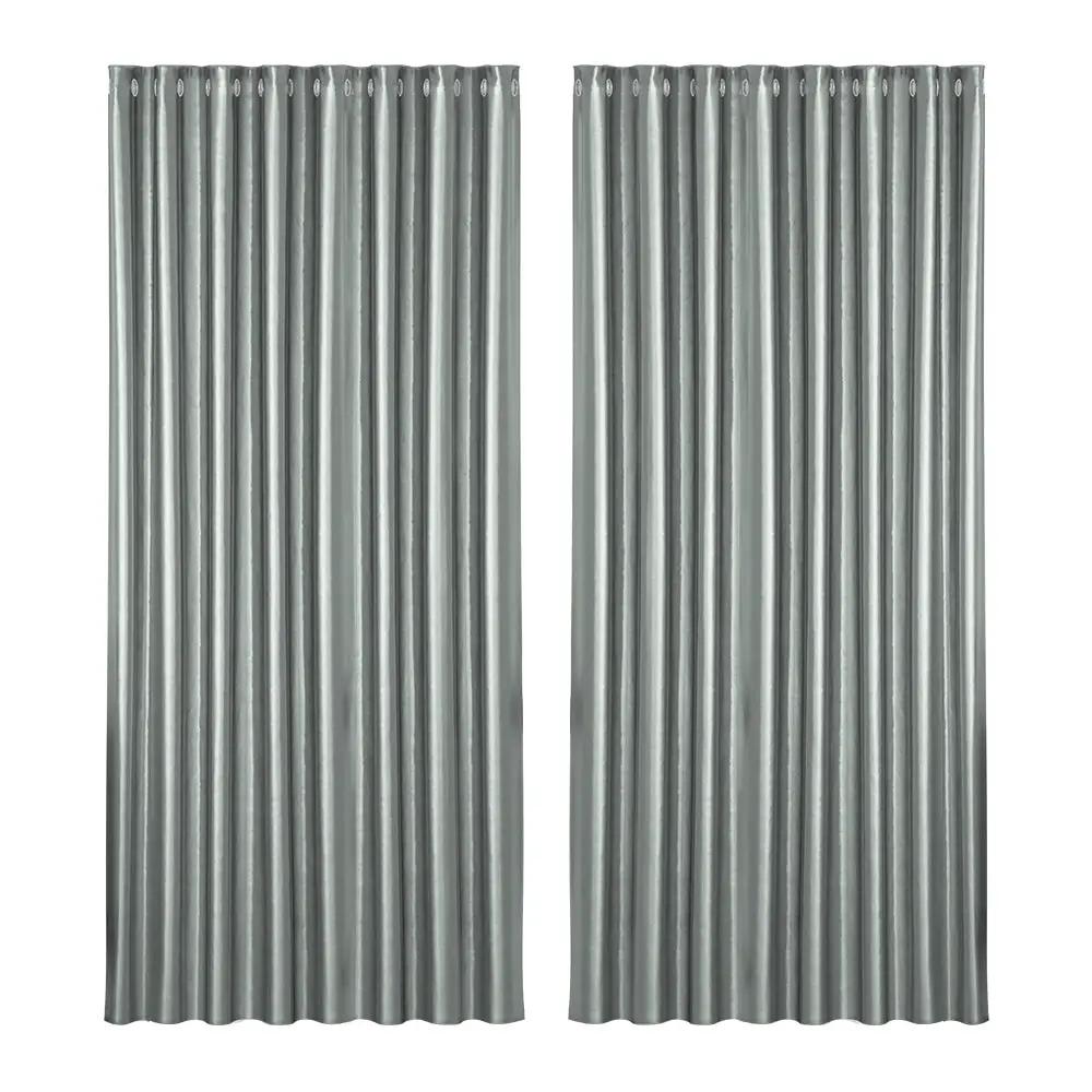 2X Blockout Curtains Eyelet 240x230cm grey Shine