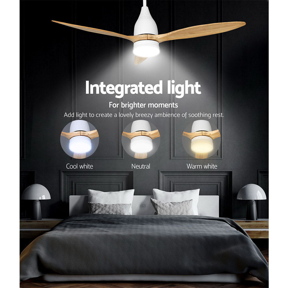Ember 52'' Ceiling Fan AC Motor w/Light w/Remote - Light Wood