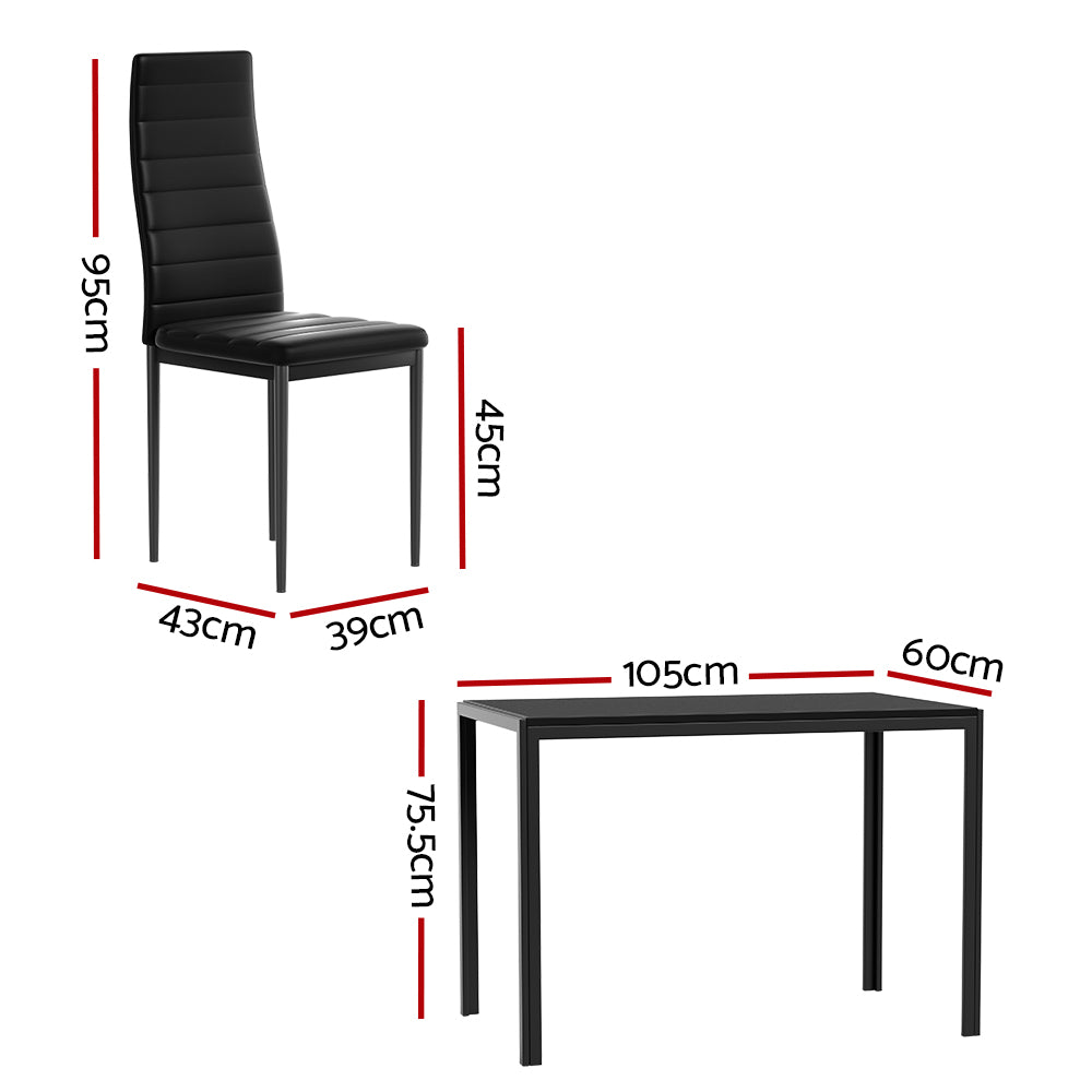 Black Dining Table with 4x High Back Black PVC Chairs