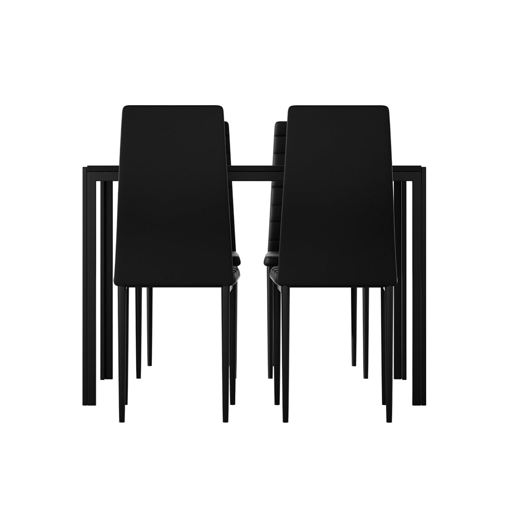 Black Dining Table with 4x High Back Black PVC Chairs