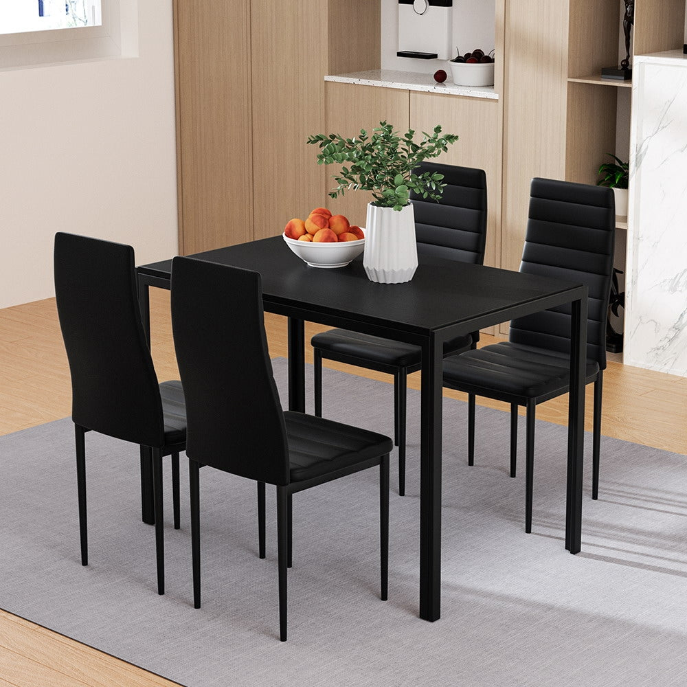 Black Dining Table with 4x High Back Black PVC Chairs