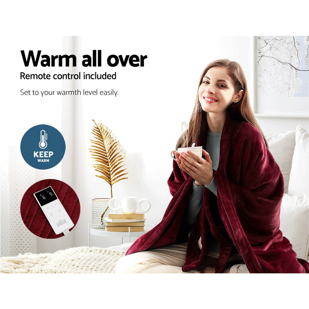 Giselle Electric Throw Heated Blanket Fleece Red