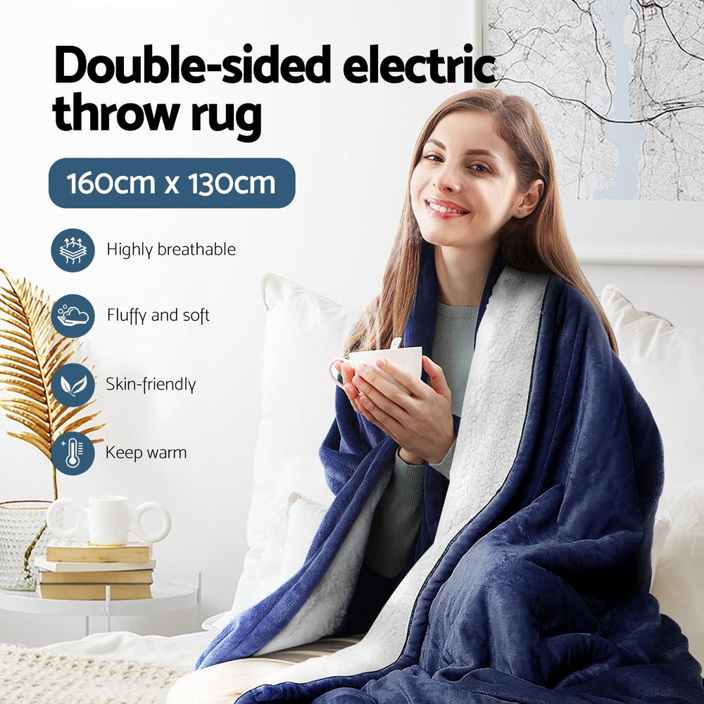 Giselle Electric Throw Heated Blanket Washable Snuggle Flannel Winter Navy