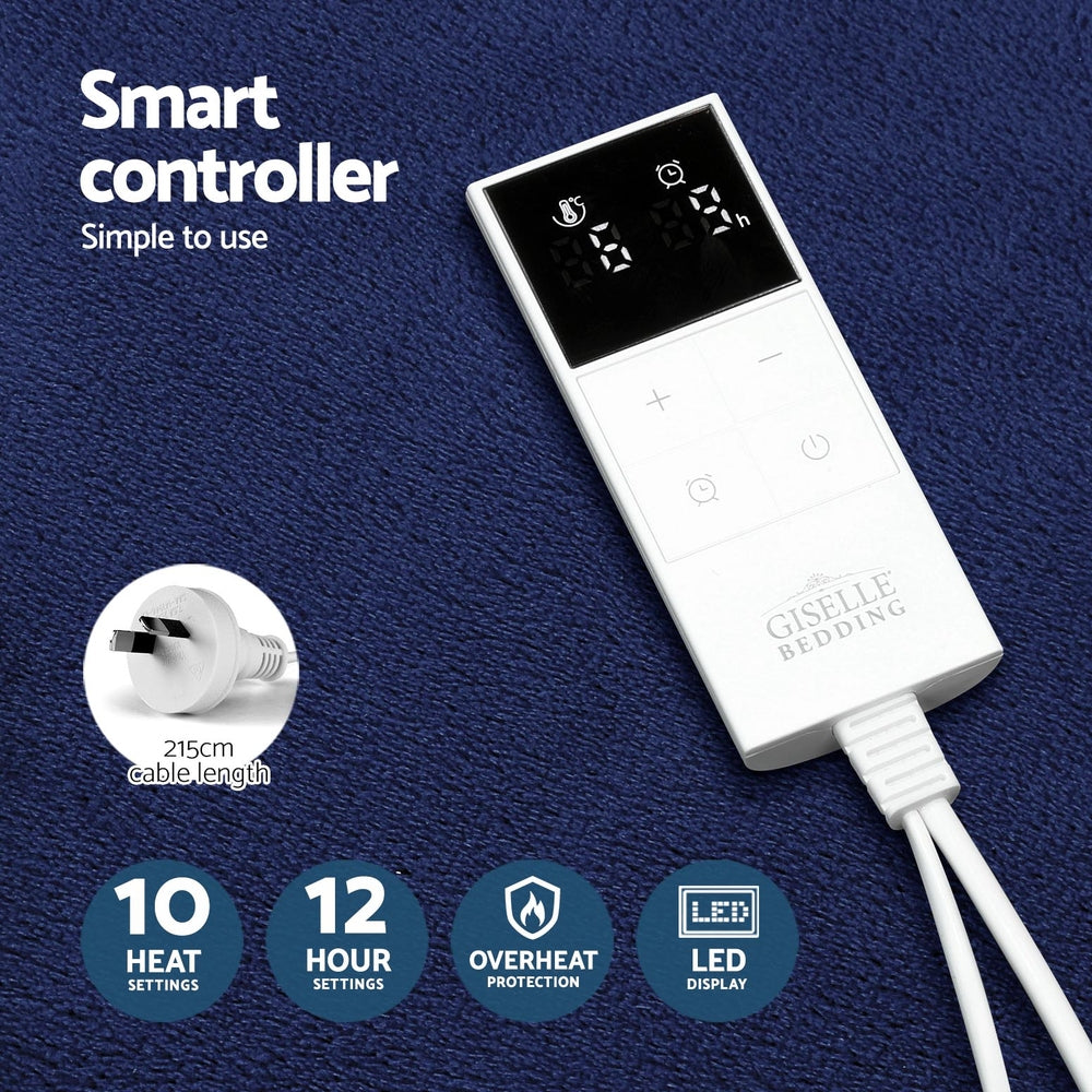 Giselle Electric Throw Heated Blanket Washable Snuggle Flannel Winter Navy