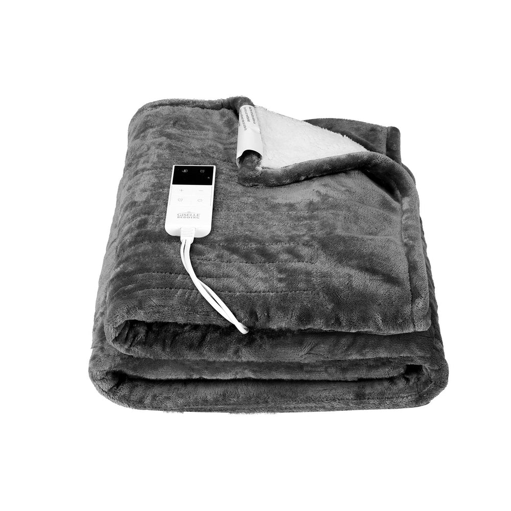 Giselle Electric Throw Heated Blanket Washable Snuggle Flannel Winter Grey