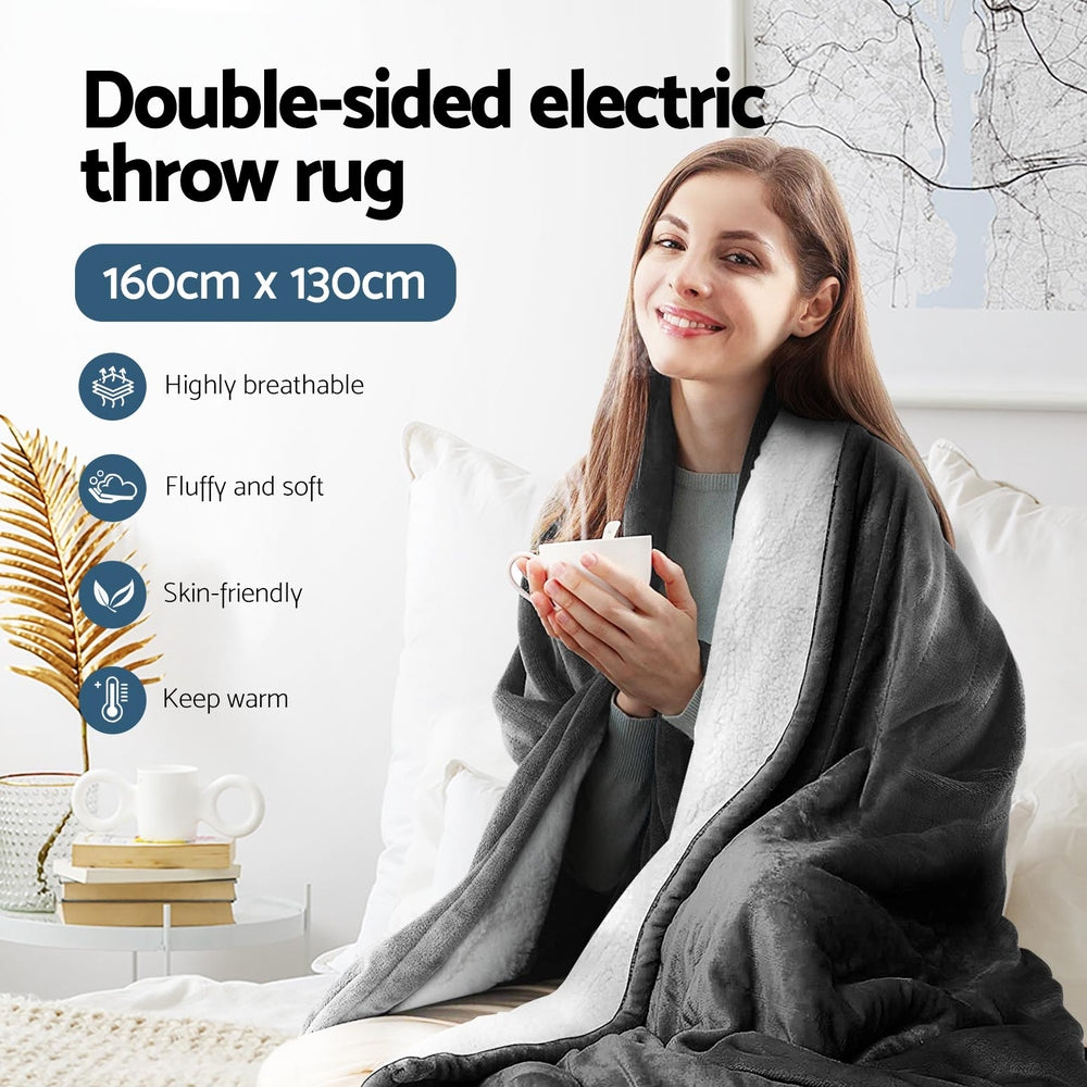Giselle Electric Throw Heated Blanket Washable Snuggle Flannel Winter Grey