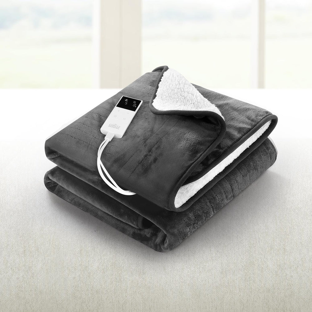 Giselle Electric Throw Heated Blanket Washable Snuggle Flannel Winter Grey