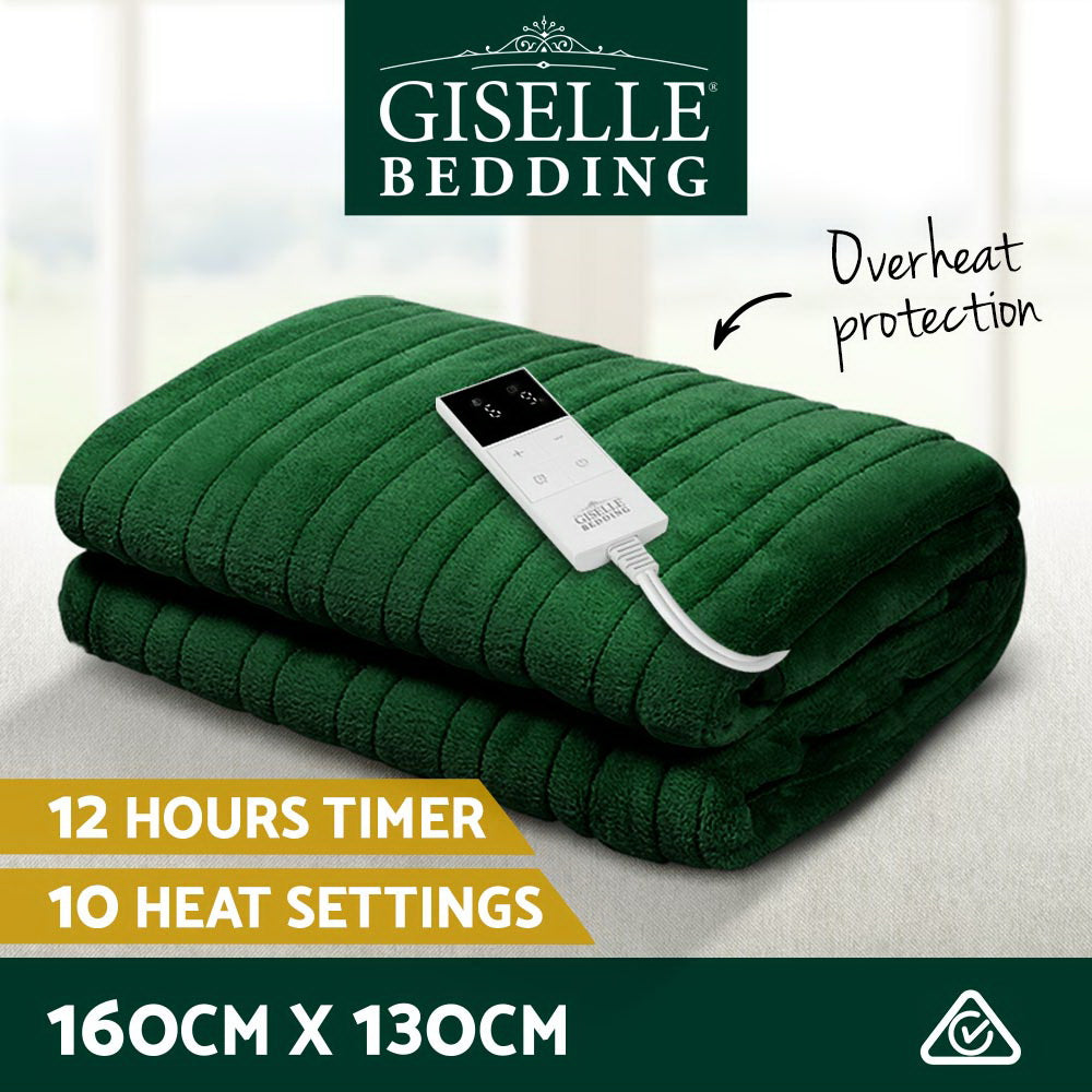 Giselle Electric Throw Heated Blanket Washable Snuggle Flannel Winter Green