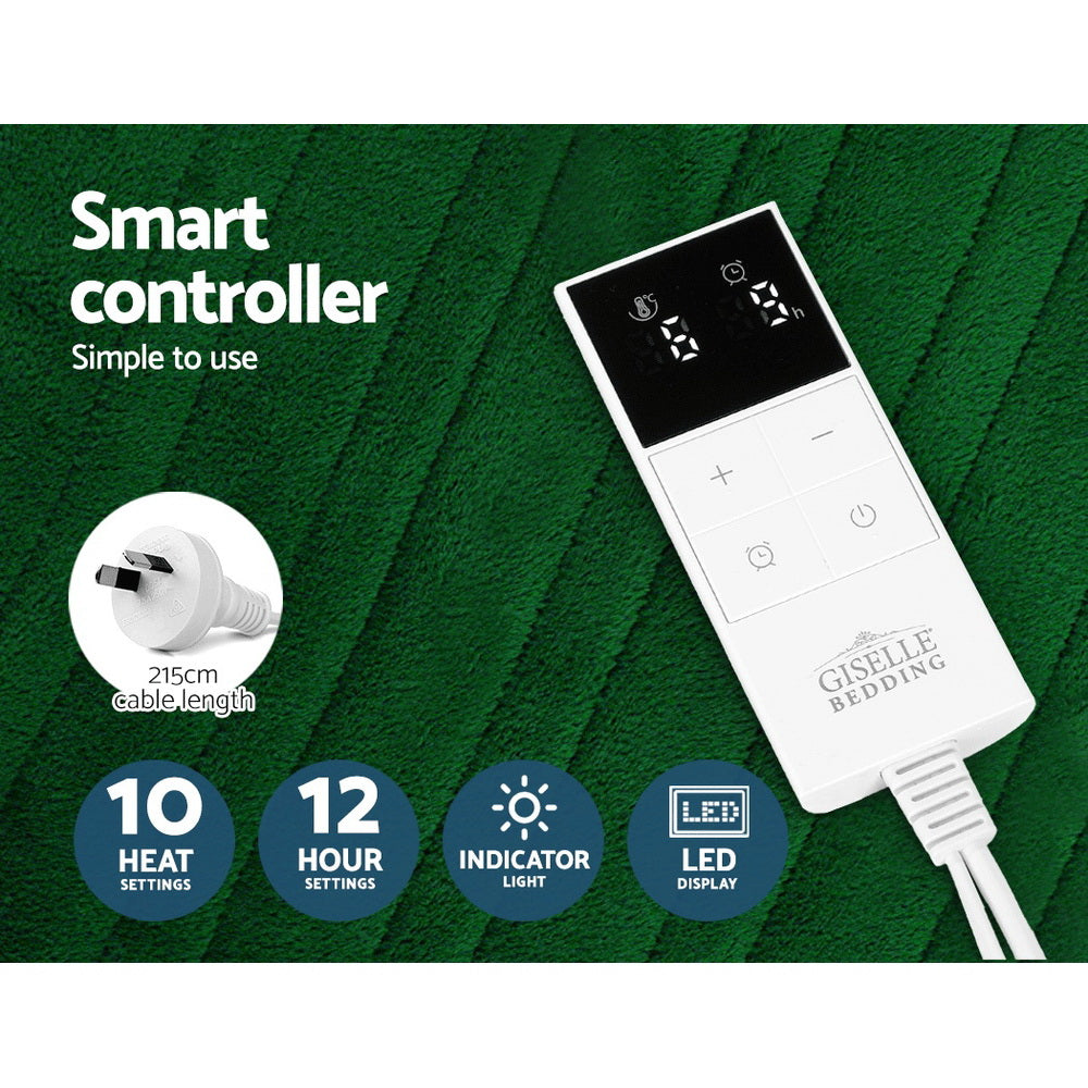 Giselle Electric Throw Heated Blanket Washable Snuggle Flannel Winter Green