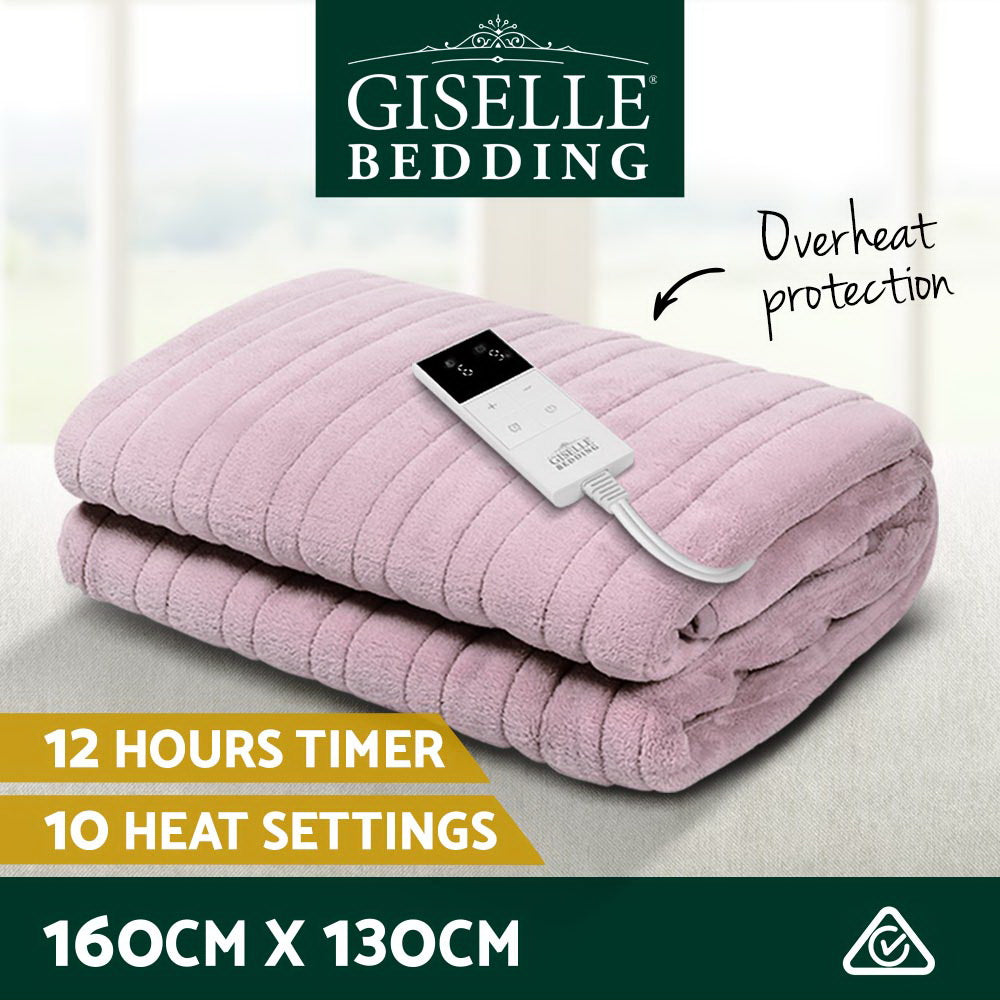 Giselle Electric Throw Heated Blanket Fleece Pink