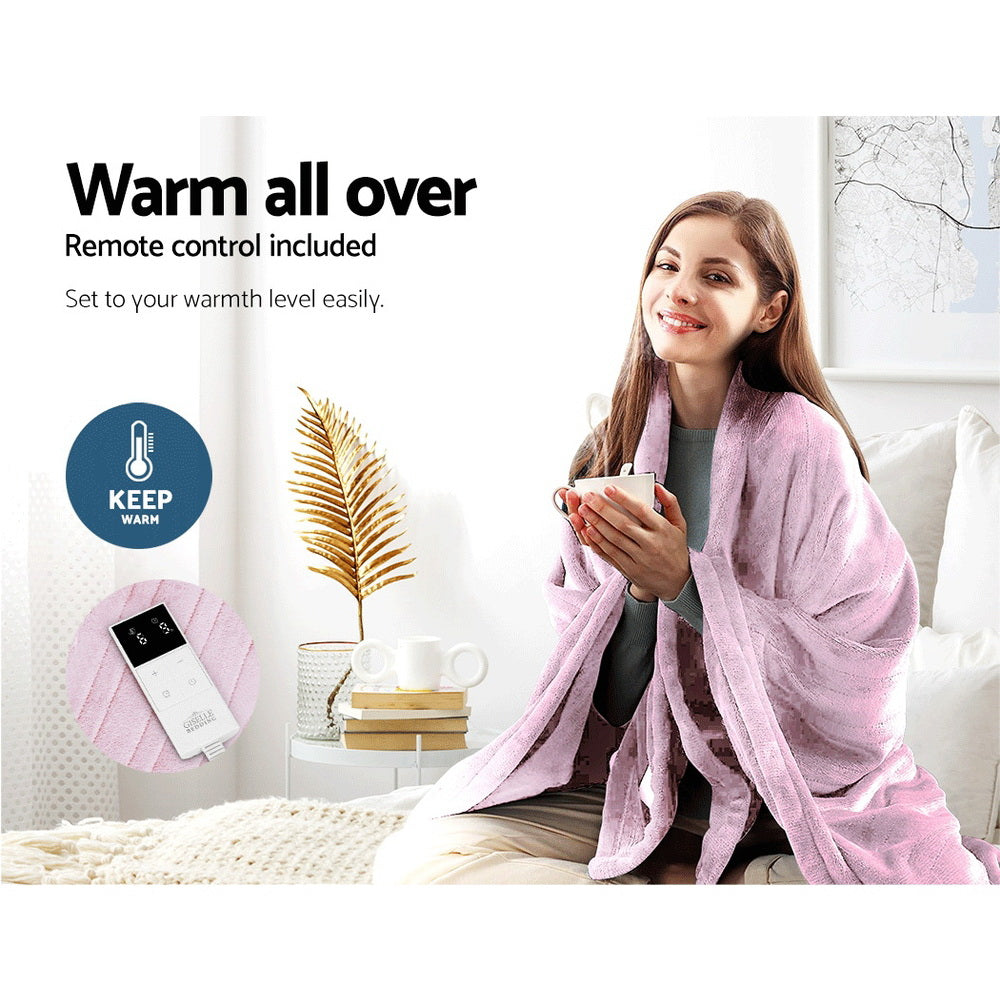 Giselle Electric Throw Heated Blanket Fleece Pink