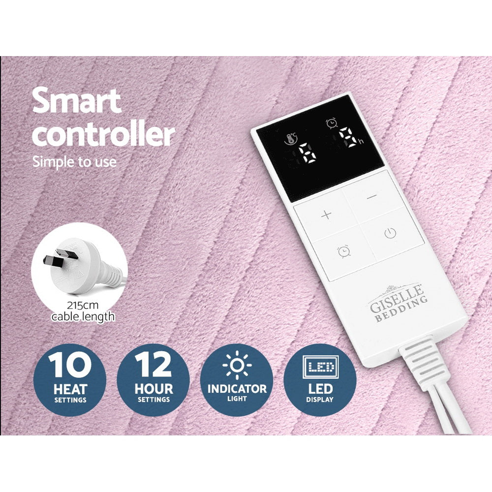 Giselle Electric Throw Heated Blanket Fleece Pink