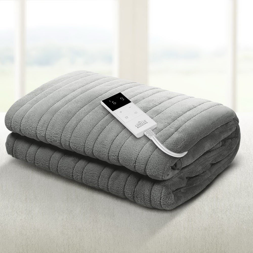 Giselle Bedding Heated Electric Throw Fleece Sunggle Blanket Washable Silver