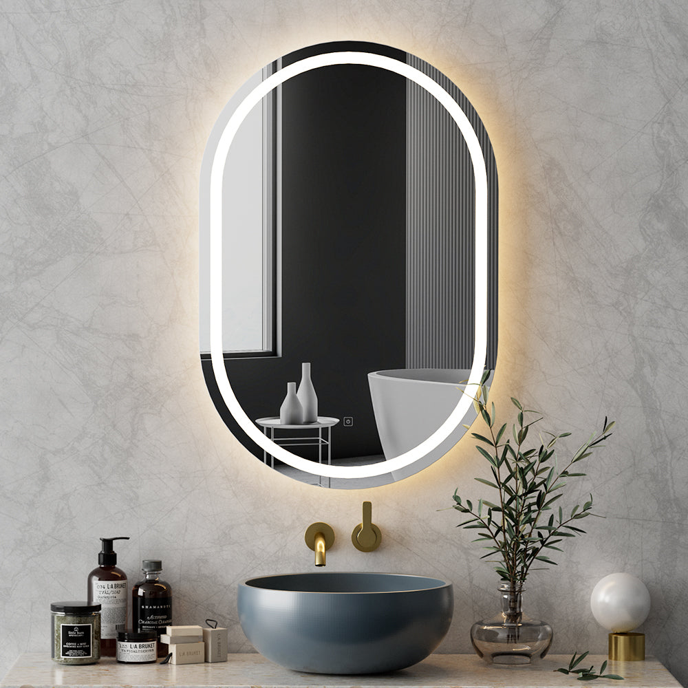 Ember LED Wall Mirror With Light 50X75CM Bathroom Décor Oval Mirrors Vanity