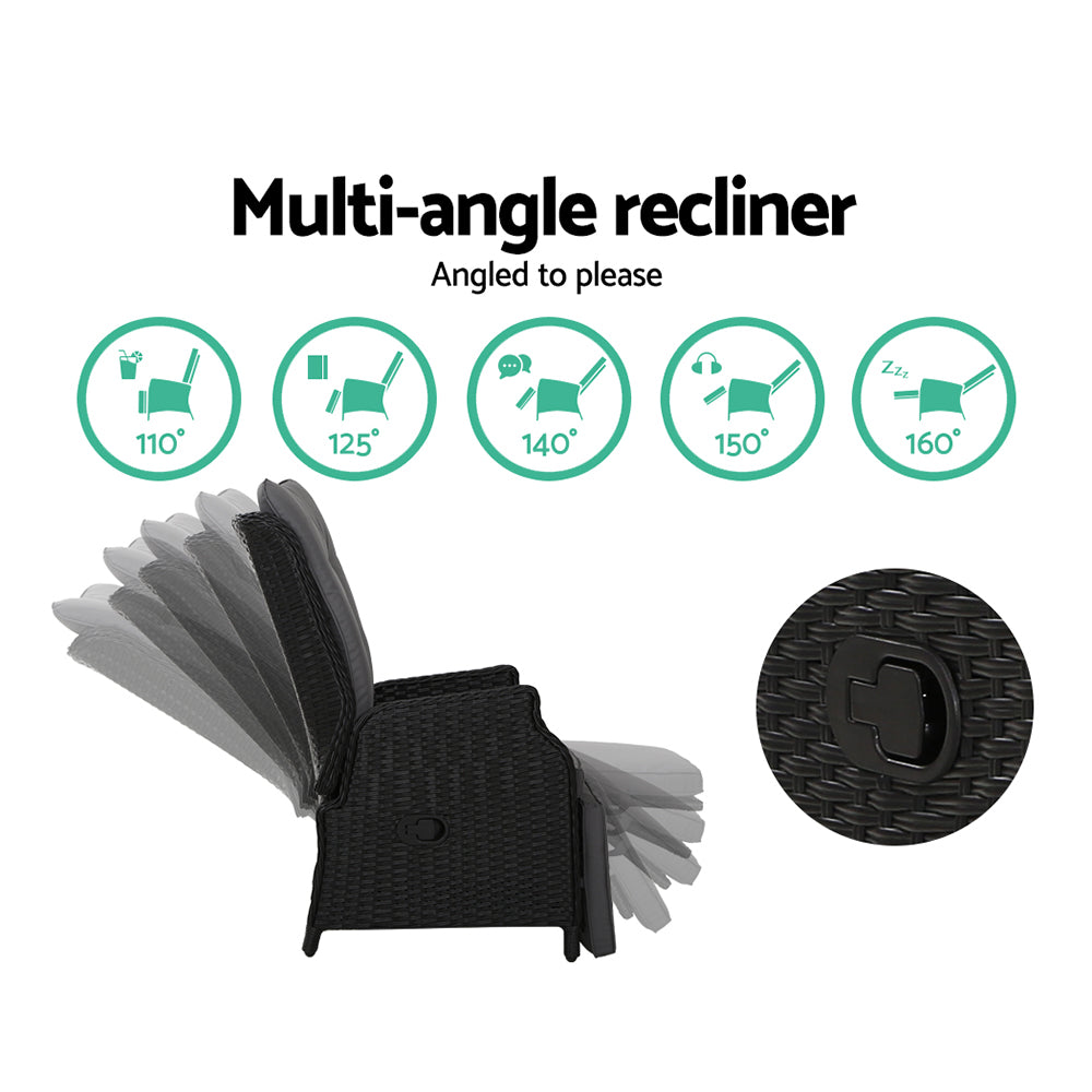 Gardeon Sun lounge Wicker Lounger Outdoor Furniture Patio Adjustable Black