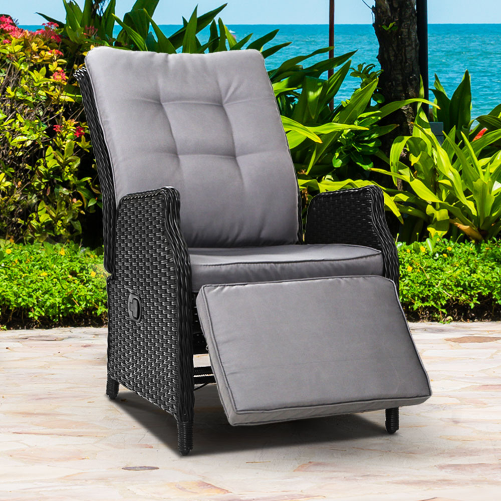 Gardeon Sun lounge Wicker Lounger Outdoor Furniture Patio Adjustable Black