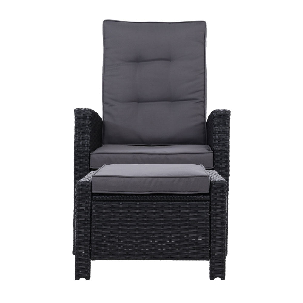 Gardeon 2PC Sun lounge Wicker Lounger Outdoor Furniture Adjustable Black