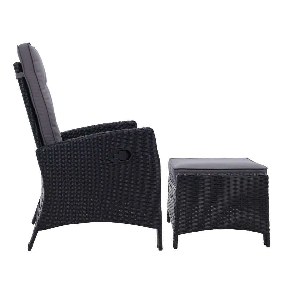 Gardeon 2PC Sun lounge Wicker Lounger Outdoor Furniture Adjustable Black