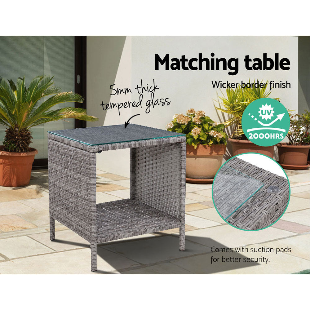Gardeon 5PC Table Sun lounge Wicker Outdoor Furniture Adjustable Grey