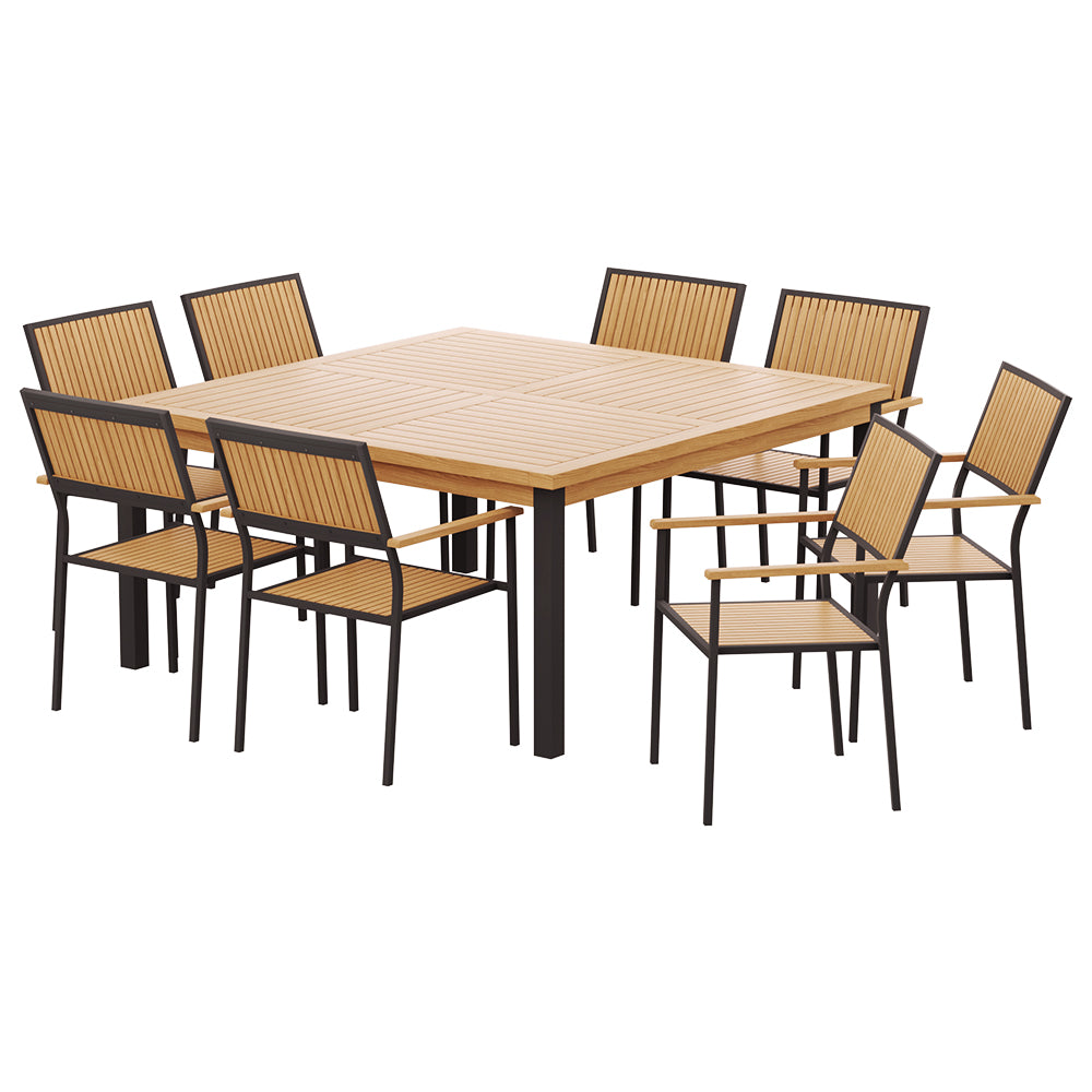 Ember Outdoor Dining Set 9 Piece Wooden Table Chairs Setting