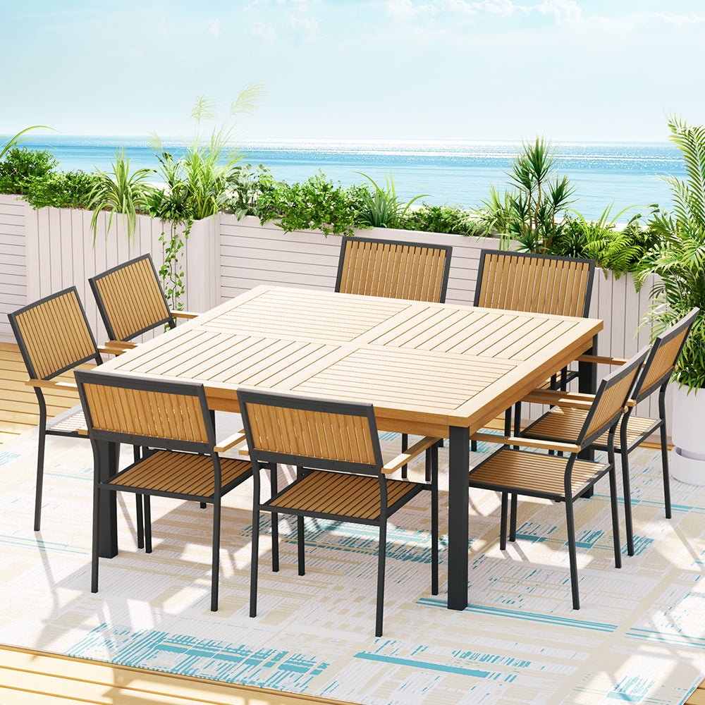 Ember Outdoor Dining Set 9 Piece Wooden Table Chairs Setting