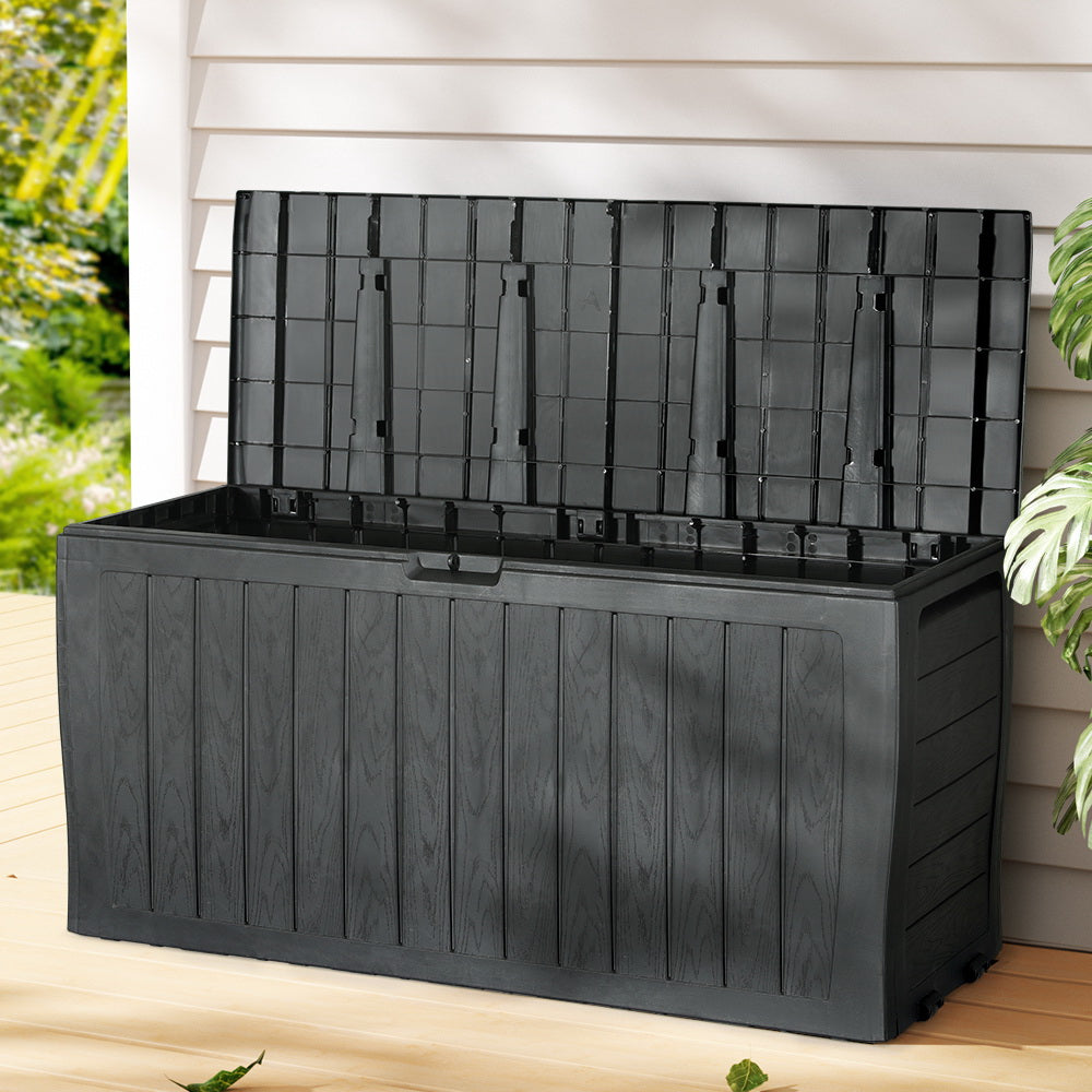 Ember Outdoor Storage Box 220L Lockable Organiser Garden Deck Toy Shed Tool Black