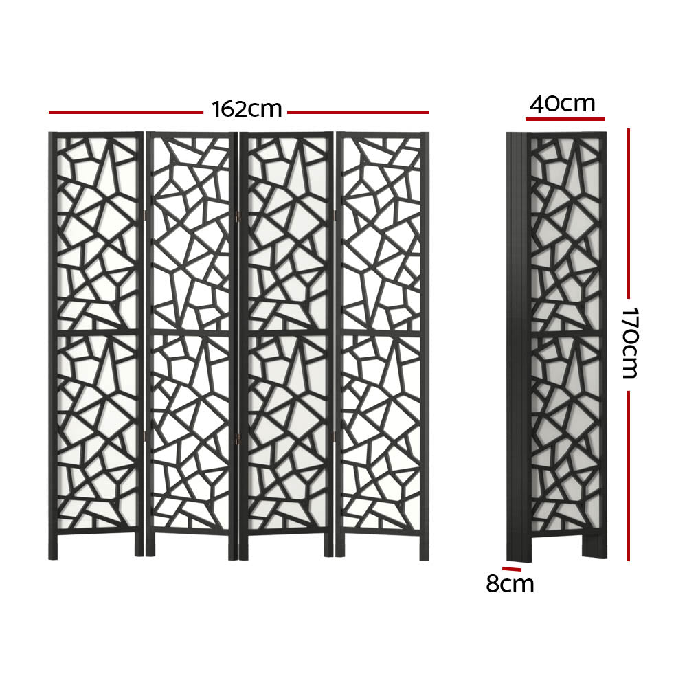 4 Panel Room Divider Screen Mosaic Black 162x170cm