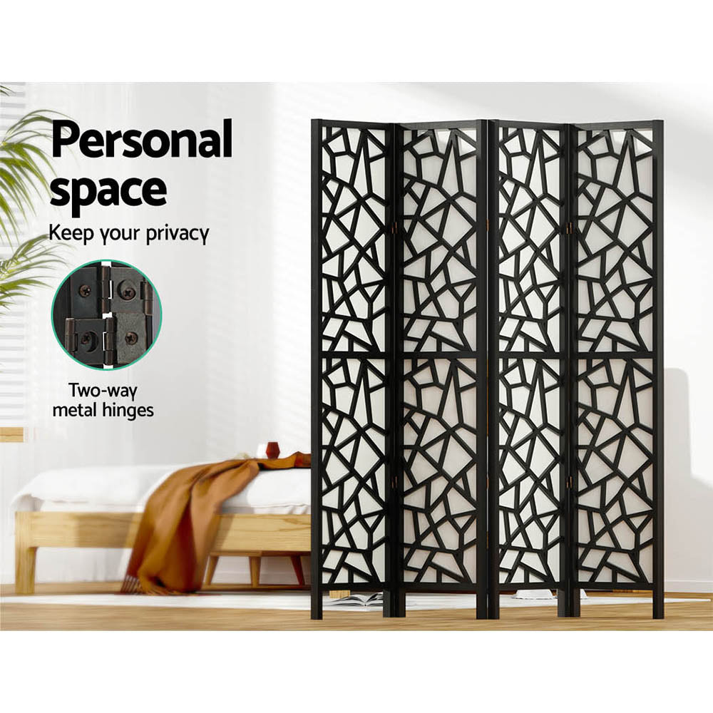 4 Panel Room Divider Screen Mosaic Black 162x170cm