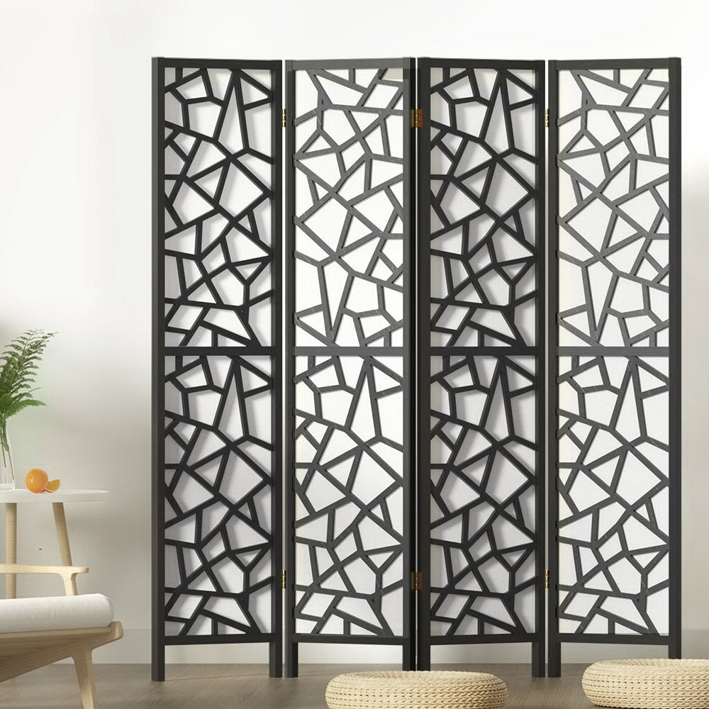 4 Panel Room Divider Screen Mosaic Black 162x170cm
