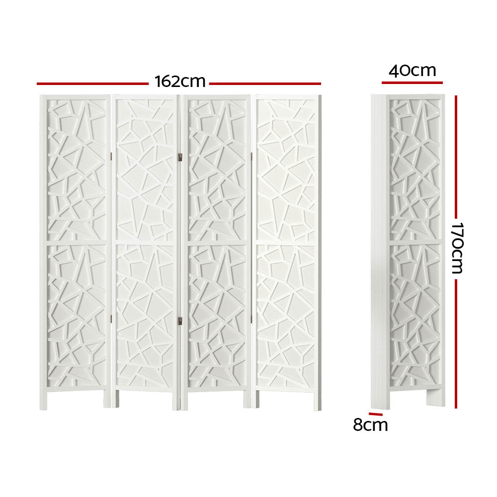 4 Panel Room Divider Screen 162x170cm White Mosaic
