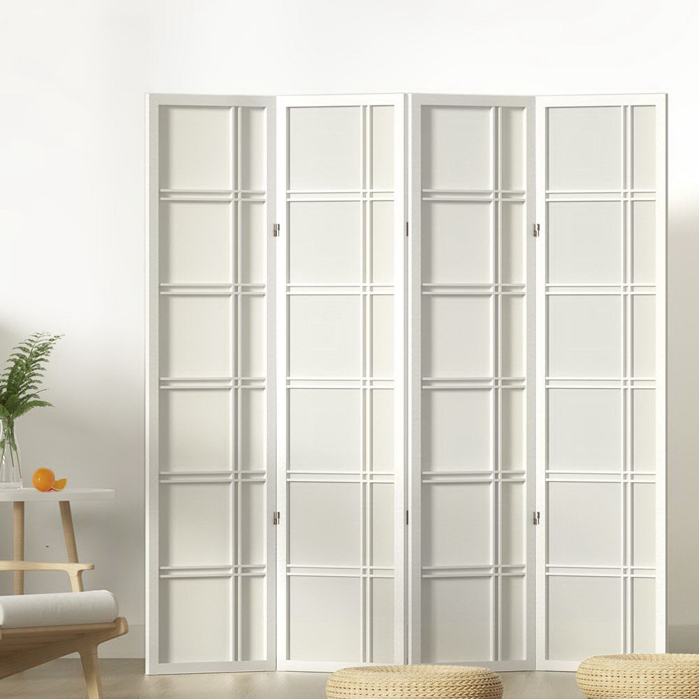 4 Panel Room Divider Screen White