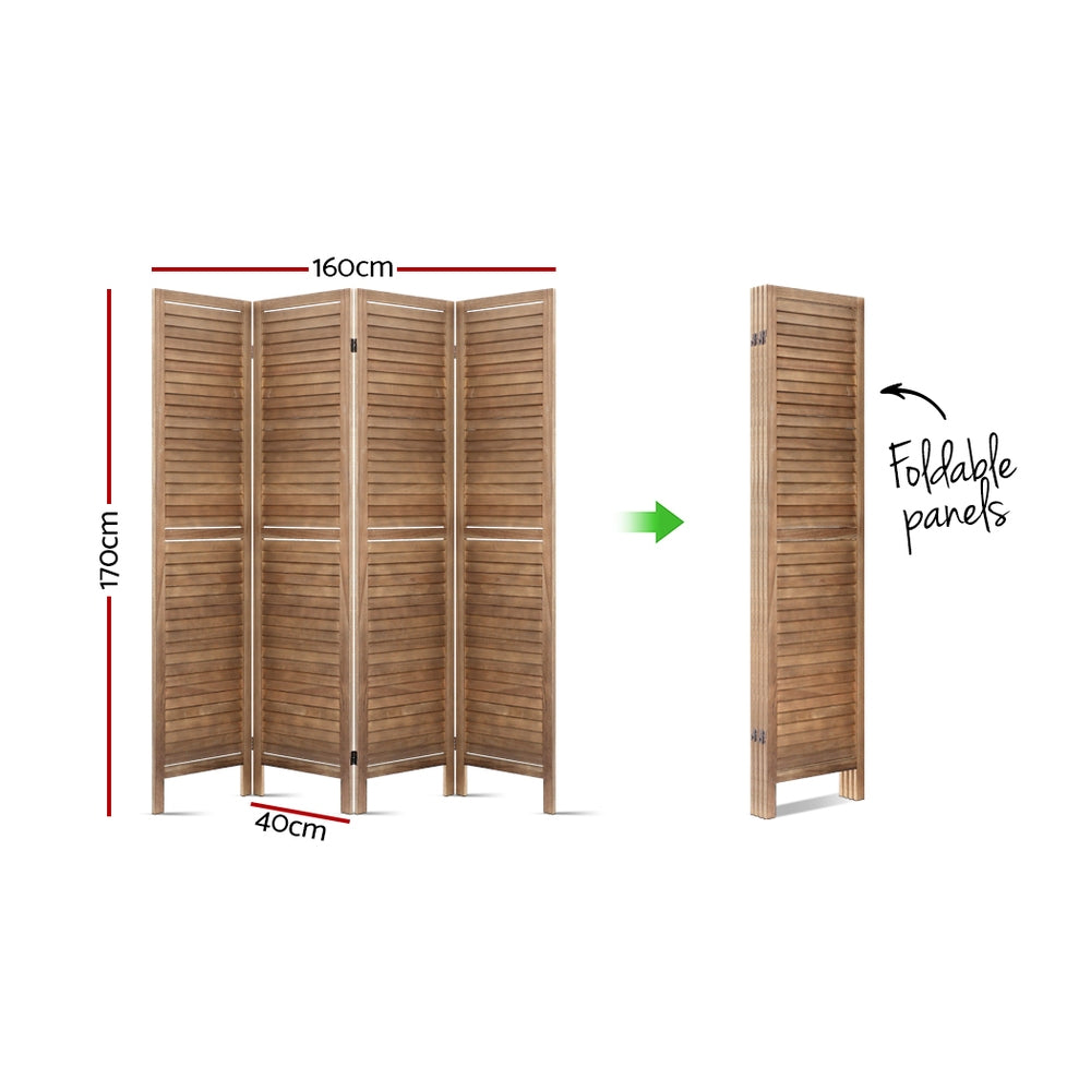 4 Panel Room Divider Screen 160x170cm Natural Paulownia