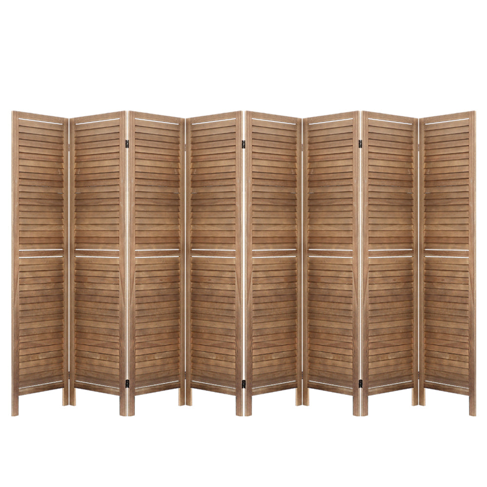 8 Panel Room Divider Screen Slatted Brown