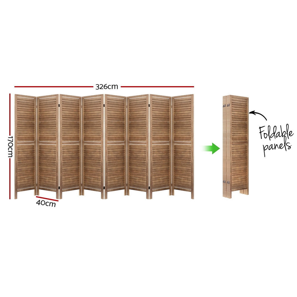 8 Panel Room Divider Screen Slatted Brown