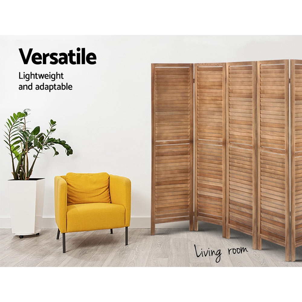 8 Panel Room Divider Screen Slatted Brown