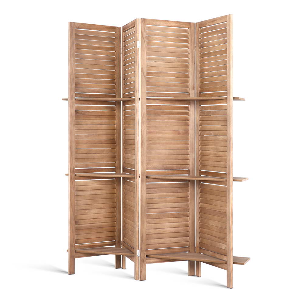 4 Panel Room Divider Screen 163x170cm Natural Slatted