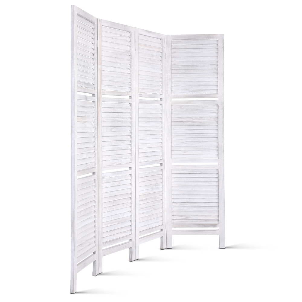 4 Panel Room Divider Screen 163x170cm White Slatted