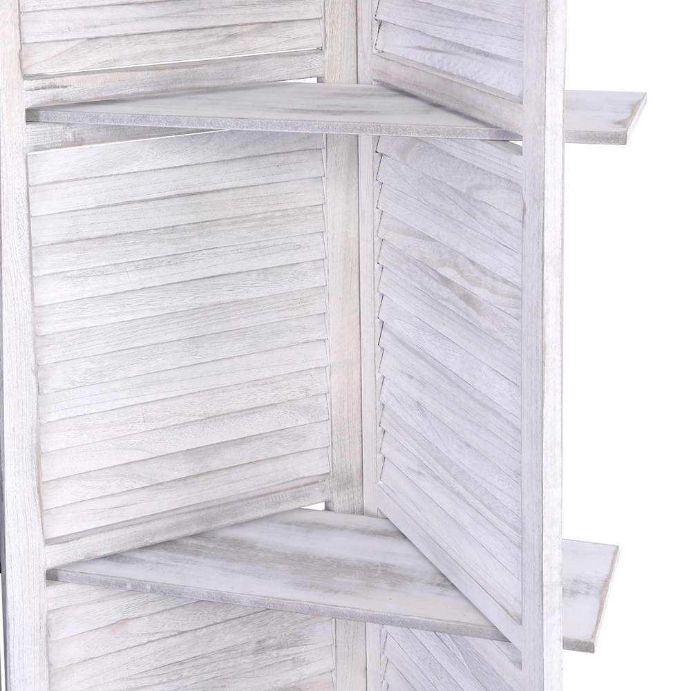 4 Panel Room Divider Screen 163x170cm White Slatted