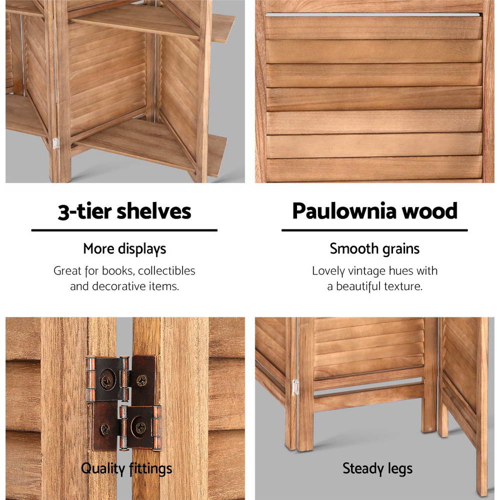 8 Panel Room Divider Screen Brown